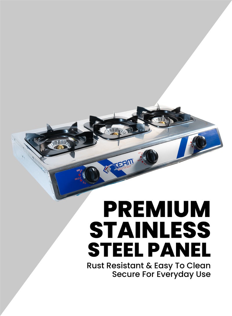 TEAM Stainless Steel LPG Gas Stove with Automatic Ignition – High Efficiency Blue Flame Burner | Low Gas Consumption | Detachable Trivet for Easy Cleaning | Durable Steel Panel Portable Gas Cooker for Home & Outdoor Use - Image 3